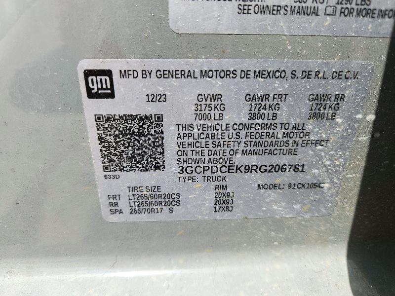 Продаж на аукціоні авто 2024 Chevrolet Silverado, vin: 3GCPDCEK9RG206781, номер лоту: 73286306