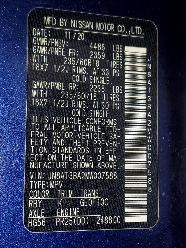 Auction sale of the 2021 Nissan Rogue, vin: JN8AT3BA2MW007588, lot number: 72576896