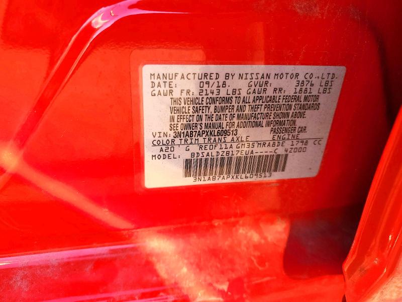 2019 Nissan Sentra მანქანა იყიდება აუქციონზე, vin: 3N1AB7APXKL609513, აუქციონის ნომერი: 70822686