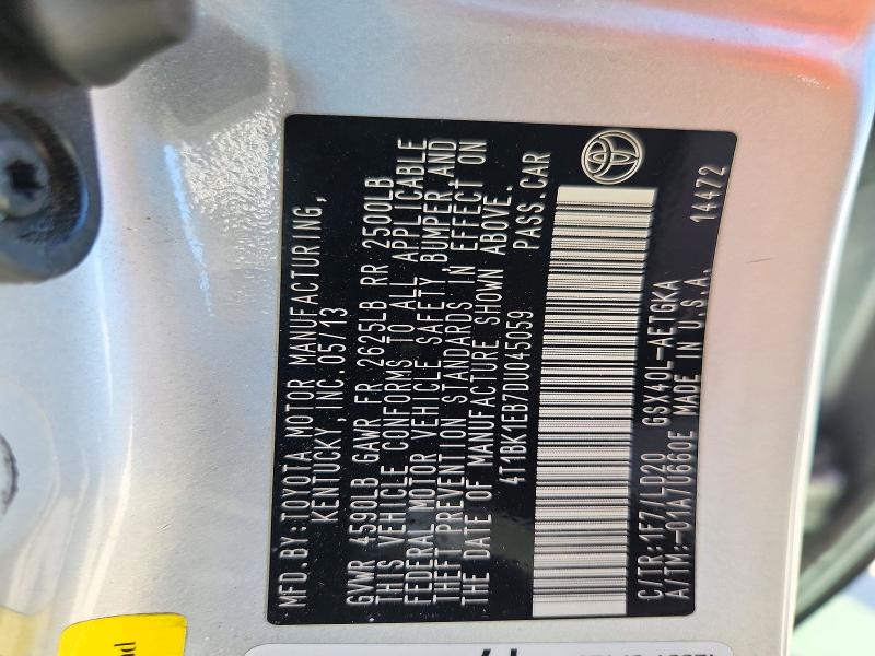 72341176 :رقم المزاد ، 4T1BK1EB7DU045059 vin ، 2013 Toyota Avalon مزاد بيع