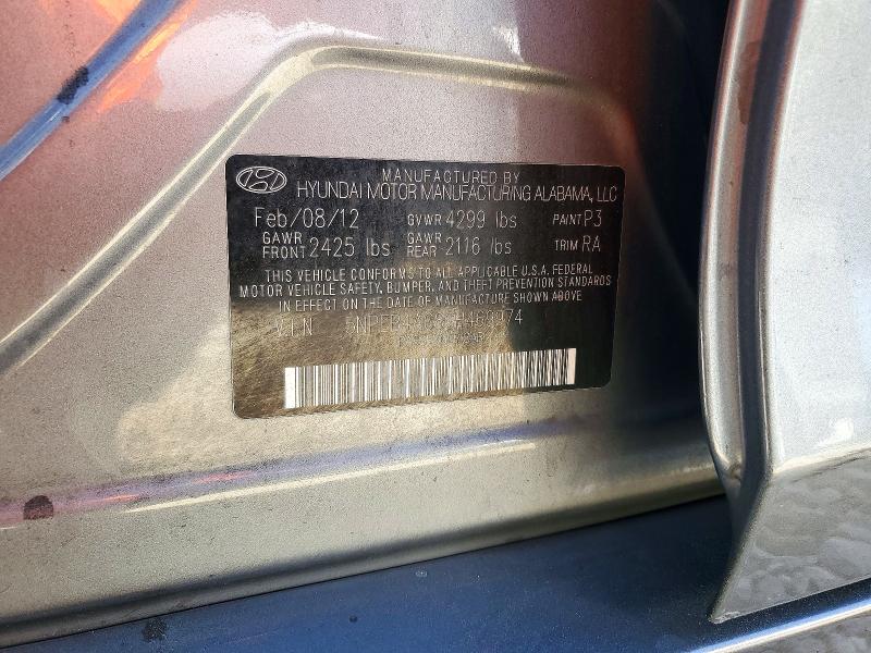 Продаж на аукціоні авто 2012 Hyundai Sonata, vin: 5NPEB4AC8CH469974, номер лоту: 72457096