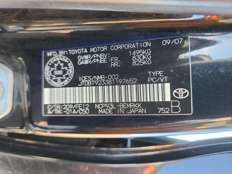 Продаж на аукціоні авто 2008 Toyota Yaris, vin: JTDBT923381197652, номер лоту: 70111906