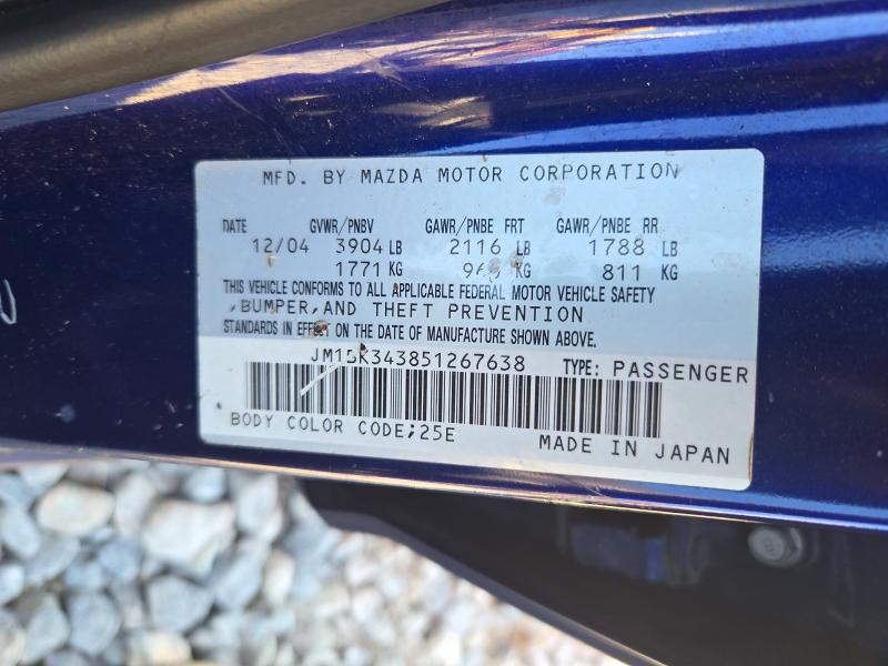 Продажа на аукционе авто 2005 Mazda 3, vin: JM1BK343851267638, номер лота: 72836876