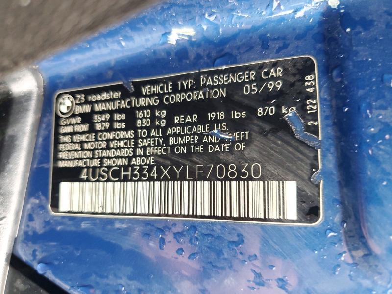 71972066 :رقم المزاد ، 4USCH334XYLF70830 vin ، 2000 Bmw Z3 مزاد بيع