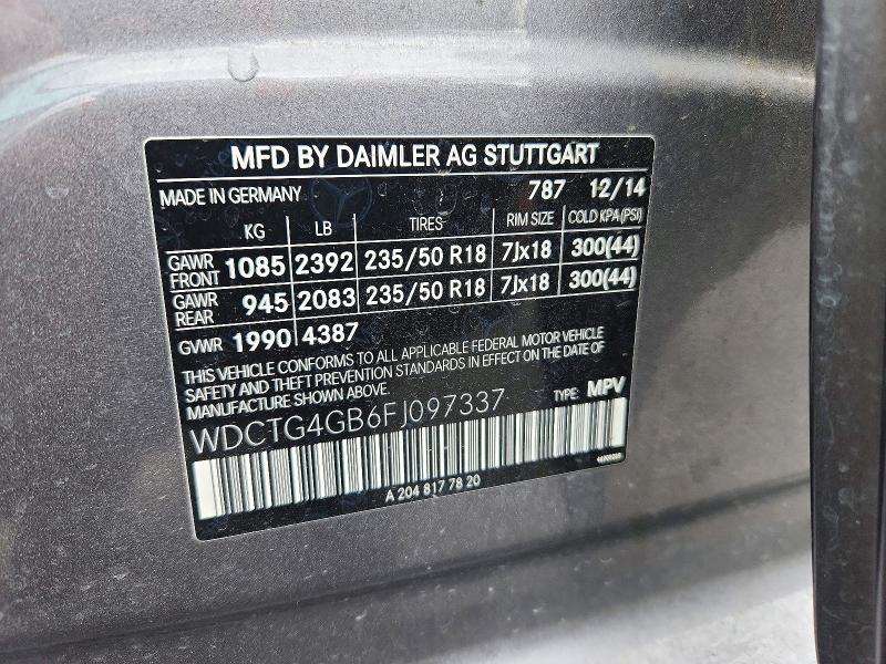 Продажа на аукционе авто 2015 Mercedes-benz Gla, vin: WDCTG4GB6FJ097337, номер лота: 72729536