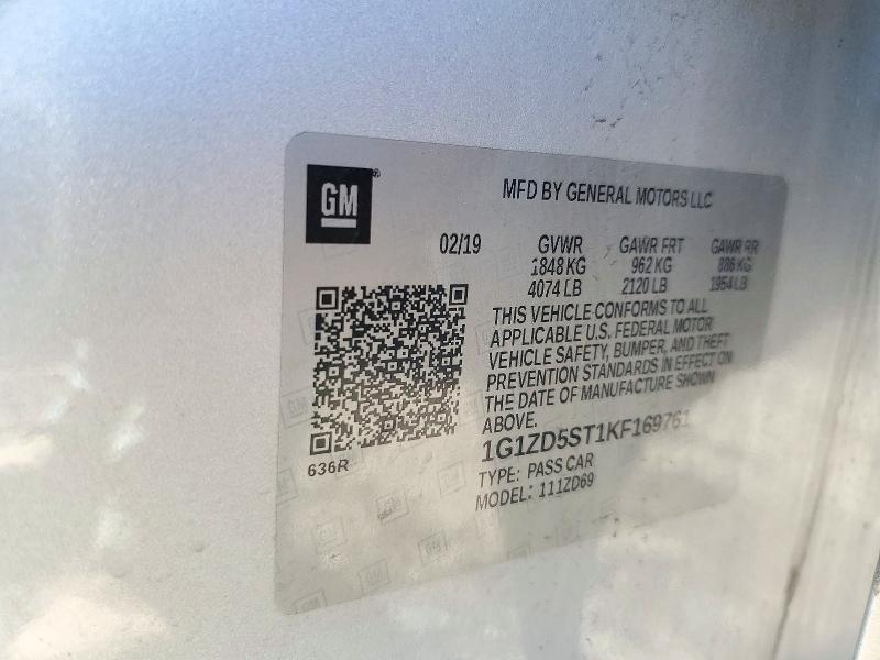 73498206 :رقم المزاد ، 1G1ZD5ST1KF169761 vin ، 2019 Chevrolet Malibu مزاد بيع