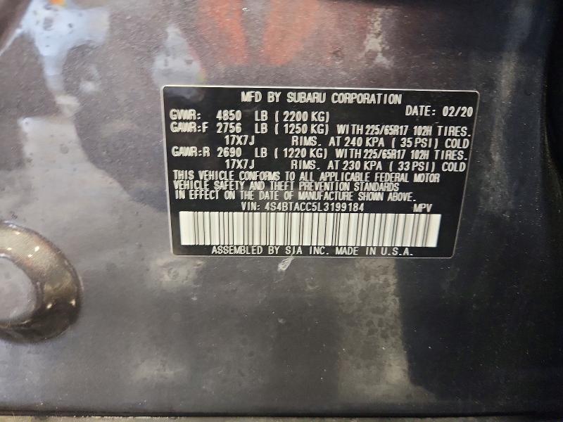 70128836 :رقم المزاد ، 4S4BTACC5L3199184 vin ، 2020 Subaru Outback مزاد بيع