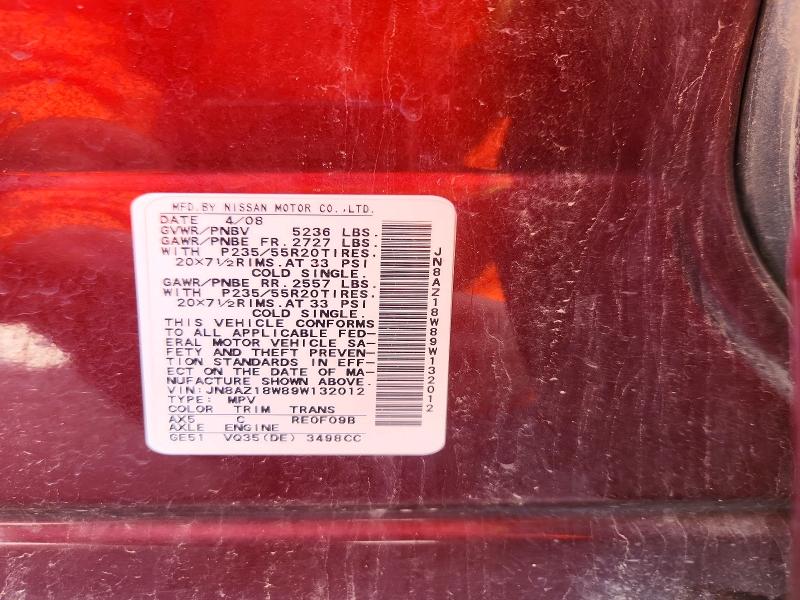 Продажа на аукционе авто 2009 Nissan Murano, vin: JN8AZ18W89W132012, номер лота: 71689496