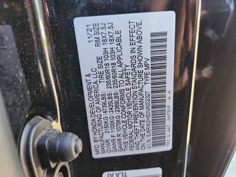 Aukcja sprzedaży 2022 Honda Cr-v, vin: 5J6RW2H50NA002327, numer aukcji: 71436916