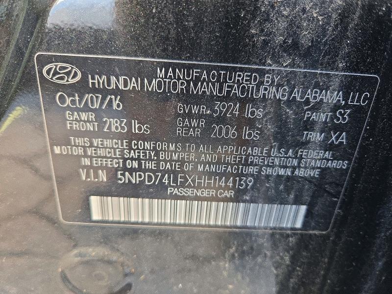 2017 Hyundai Elantra მანქანა იყიდება აუქციონზე, vin: 5NPD74LFXHH144139, აუქციონის ნომერი: 70956206