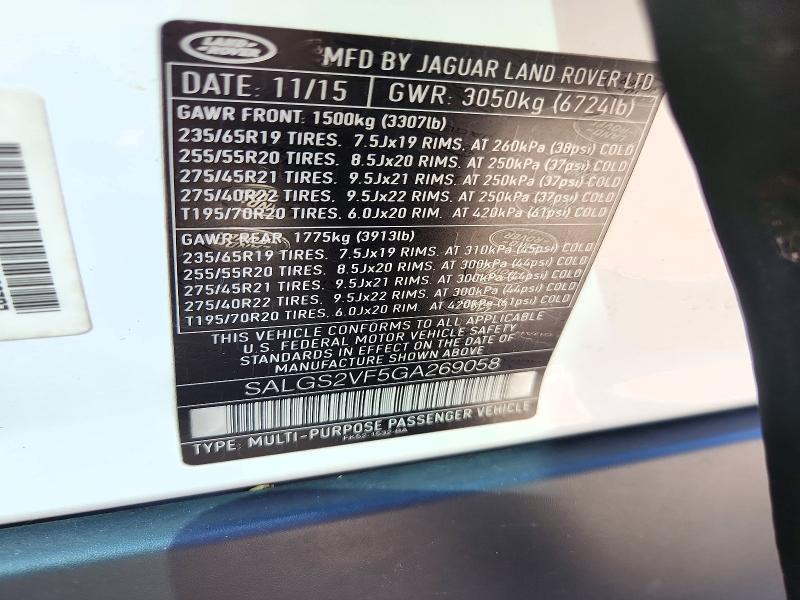 Aukcja sprzedaży 2016 Land Rover Range Rover, vin: SALGS2VF5GA269058, numer aukcji: 72355826