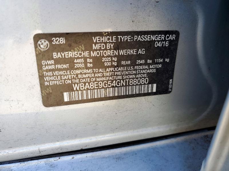 2016 Bmw 328 მანქანა იყიდება აუქციონზე, vin: WBA8E9G54GNT88080, აუქციონის ნომერი: 72034106