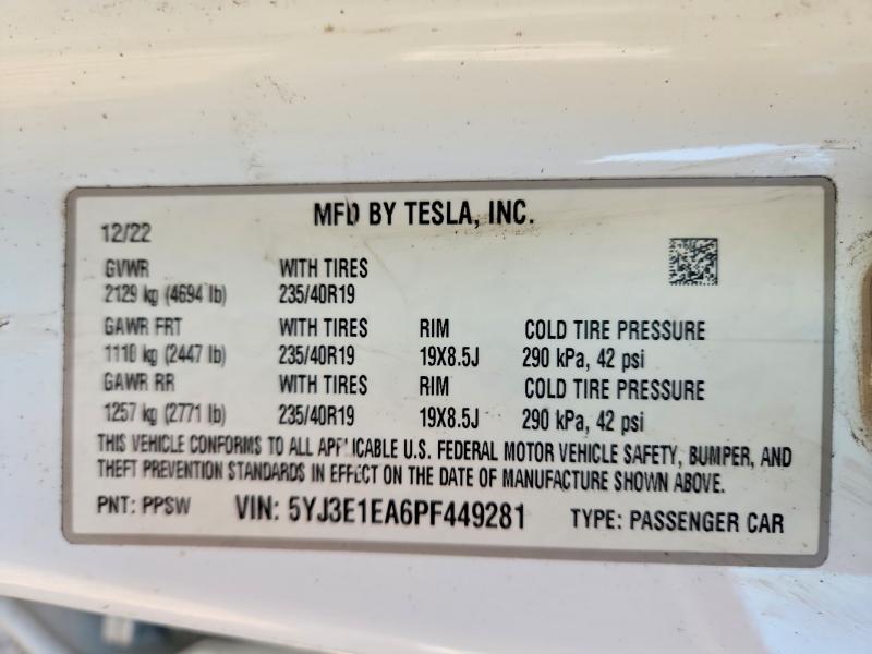 Продажа на аукционе авто 2023 Tesla Model 3, vin: 5YJ3E1EA6PF449281, номер лота: 71743026