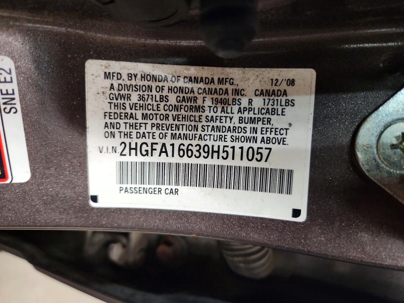 Продаж на аукціоні авто 2009 Honda Civic, vin: 2HGFA16639H511057, номер лоту: 71894156
