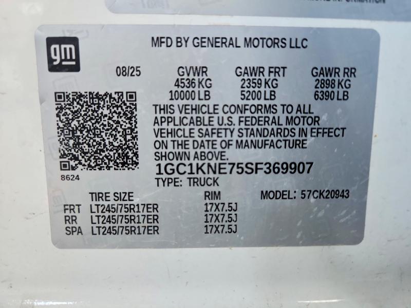 71596586 :رقم المزاد ، 1GC1KNE75SF369907 vin ، 2025 Chevrolet Silverado مزاد بيع