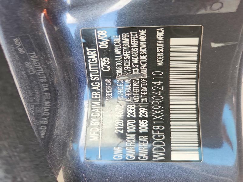 71301446 :رقم المزاد ، WDDGF81XX9R042410 vin ، 2009 Mercedes-benz C مزاد بيع