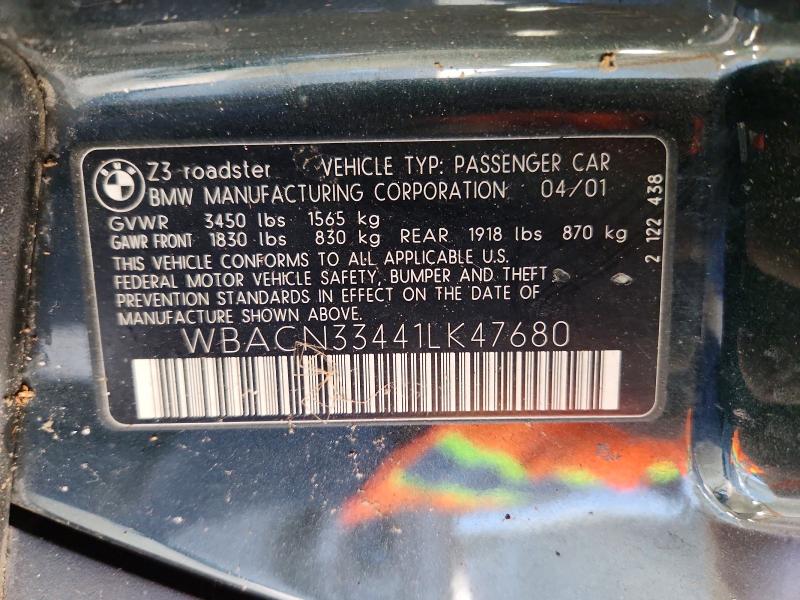 70676756 :رقم المزاد ، WBACN33441LK47680 vin ، 2001 Bmw Z3 مزاد بيع