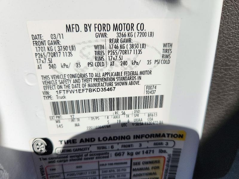 Продаж на аукціоні авто 2011 Ford F150, vin: 1FTFW1EF7BKD35467, номер лоту: 71019536