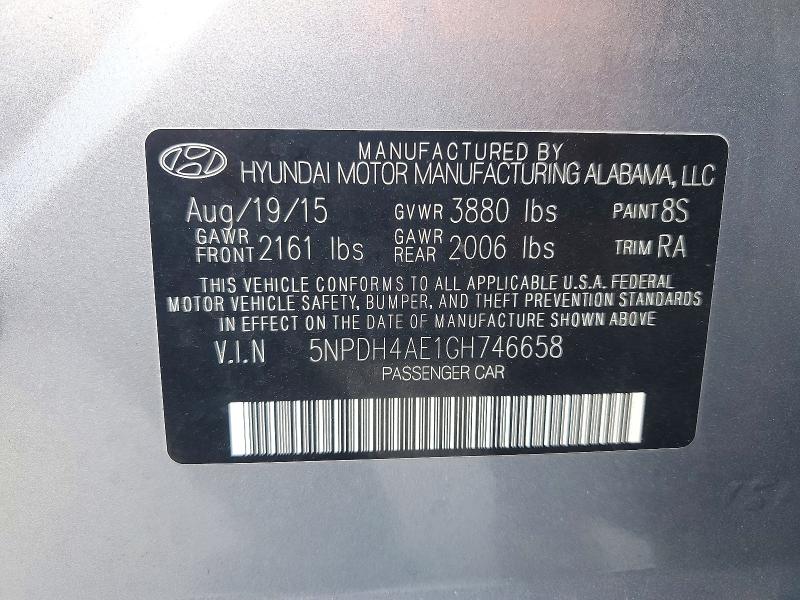 71967326 :رقم المزاد ، 5NPDH4AE1GH746658 vin ، 2016 Hyundai Elantra مزاد بيع