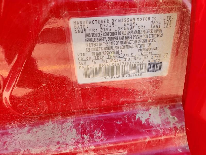 2019 Nissan Sentra მანქანა იყიდება აუქციონზე, vin: 3N1AB7AP9KY361015, აუქციონის ნომერი: 71580676