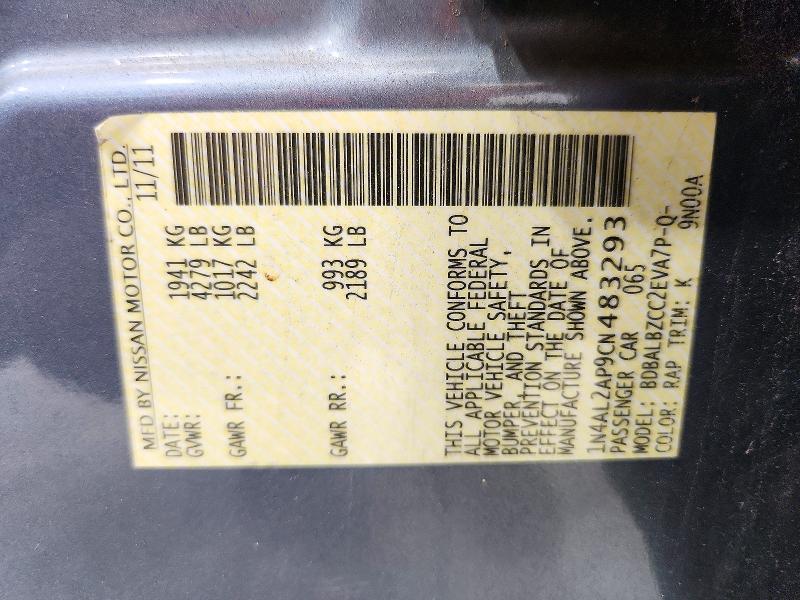 2012 Nissan Altima მანქანა იყიდება აუქციონზე, vin: 1N4AL2AP9CN483293, აუქციონის ნომერი: 70853296