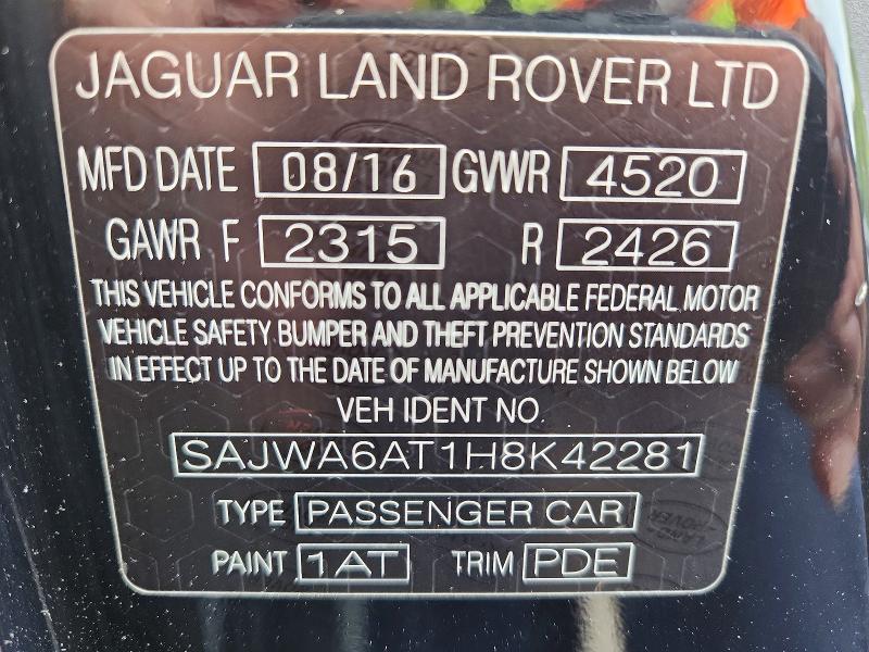 2017 Jaguar F-type მანქანა იყიდება აუქციონზე, vin: SAJWA6AT1H8K42281, აუქციონის ნომერი: 71141786