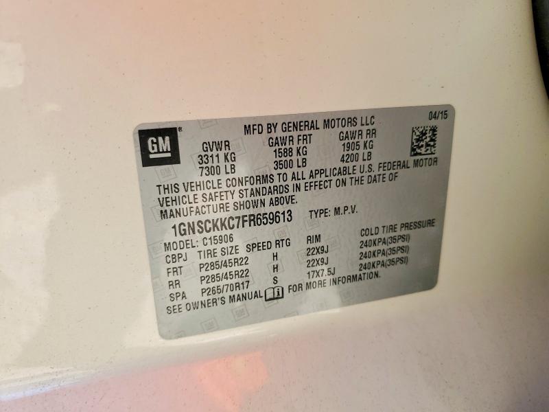 2015 Chevrolet Suburban მანქანა იყიდება აუქციონზე, vin: 1GNSCKKC7FR659613, აუქციონის ნომერი: 71783836