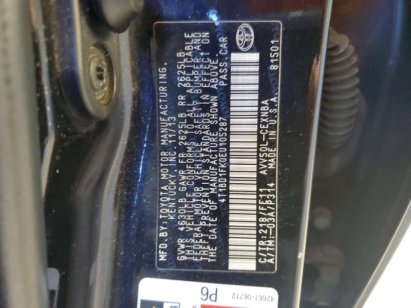 2014 Toyota Camry Hybrid მანქანა იყიდება აუქციონზე, vin: 4T1BD1FK0EU105287, აუქციონის ნომერი: 71511036