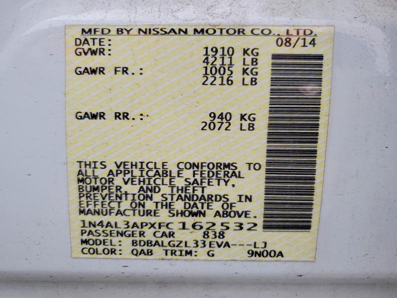 Продаж на аукціоні авто 2015 Nissan Altima, vin: 1N4AL3APXFC162532, номер лоту: 70507636