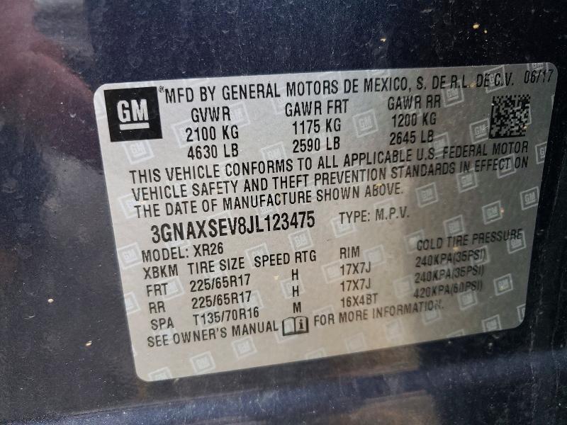71289706 :رقم المزاد ، 3GNAXSEV8JL123475 vin ، 2018 Chevrolet Equinox مزاد بيع