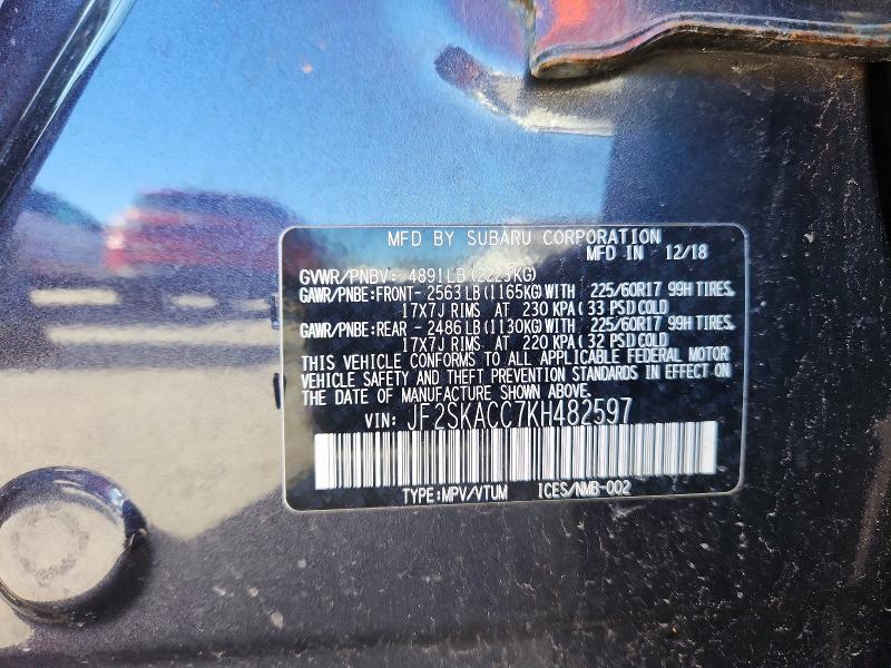 71286876 :رقم المزاد ، JF2SKACC7KH482597 vin ، 2019 Subaru Forester مزاد بيع