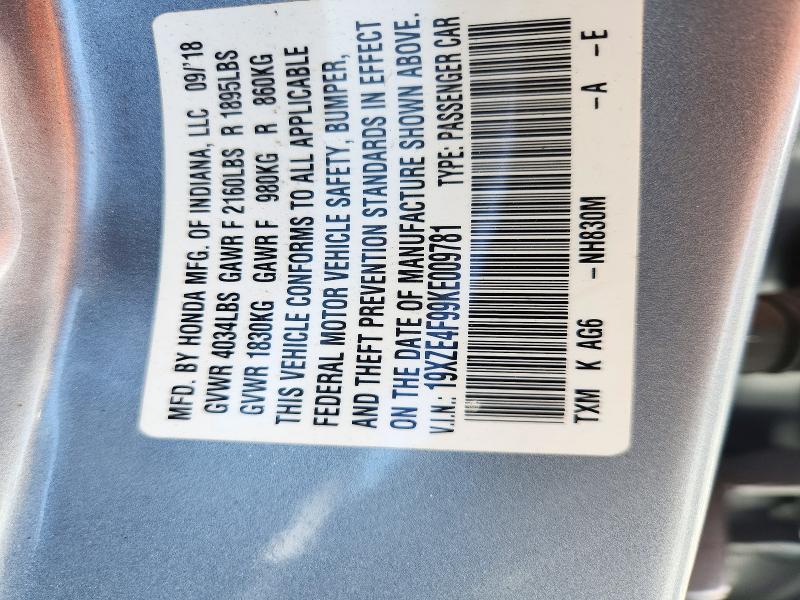 2019 Honda Insight მანქანა იყიდება აუქციონზე, vin: 19XZE4F99KE009781, აუქციონის ნომერი: 72314816