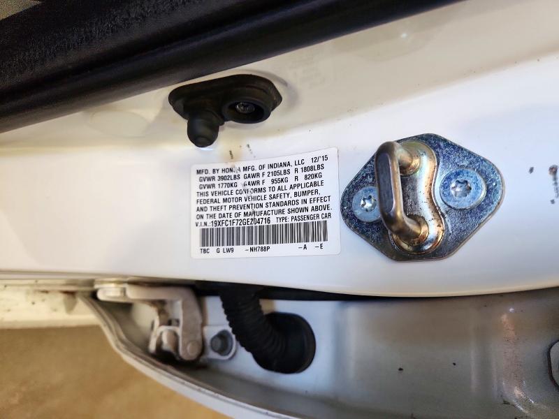 Продажа на аукционе авто 2016 Honda Civic, vin: 19XFC1F72GE204716, номер лота: 71665876