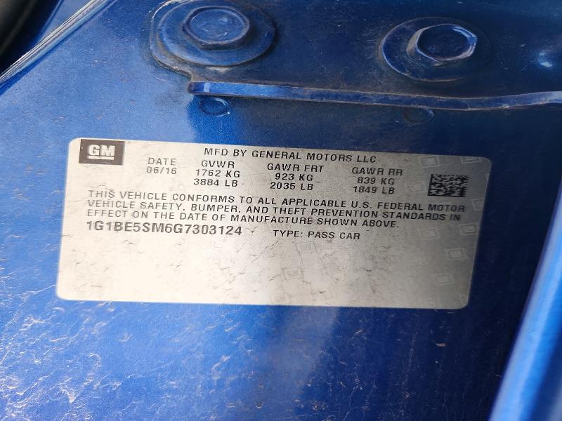 2016 Chevrolet Cruze მანქანა იყიდება აუქციონზე, vin: 1G1BE5SM6G7303124, აუქციონის ნომერი: 71350276