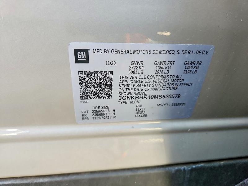 2021 Chevrolet Blazer მანქანა იყიდება აუქციონზე, vin: 3GNKBHR49MS520579, აუქციონის ნომერი: 70976566