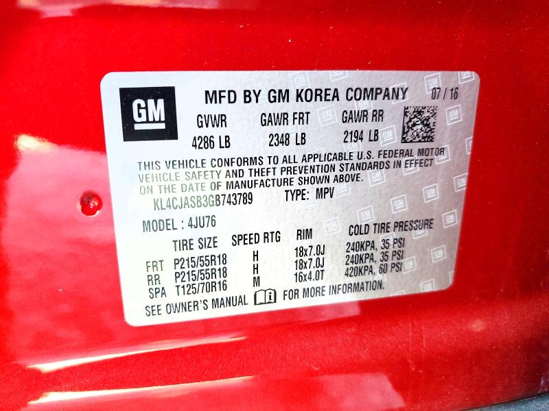 Продаж на аукціоні авто 2016 Buick Encore, vin: KL4CJASB3GB743789, номер лоту: 71240946