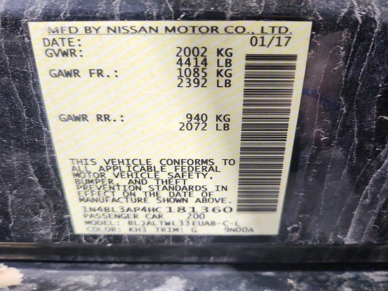Продажа на аукционе авто 2017 Nissan Altima, vin: 1N4BL3AP4HC181360, номер лота: 73129766