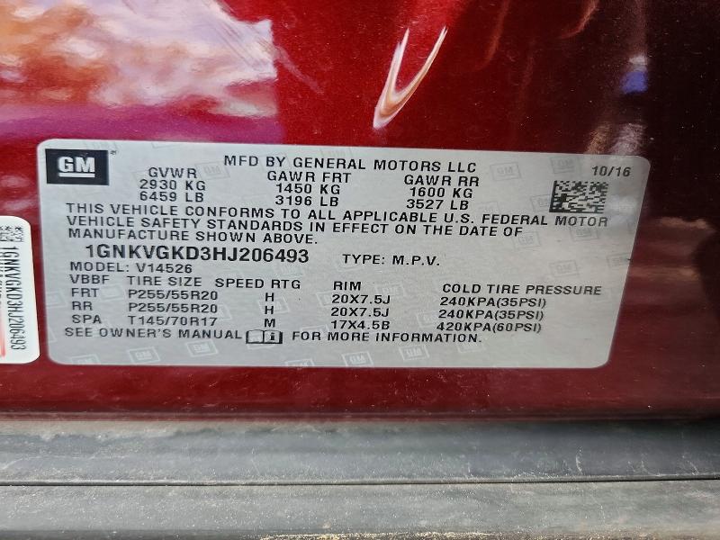 2017 Chevrolet Traverse მანქანა იყიდება აუქციონზე, vin: 1GNKVGKD3HJ206493, აუქციონის ნომერი: 71023776