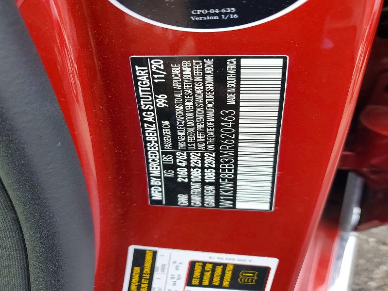 72683126 :رقم المزاد ، W1KWF8EB3MR620463 vin ، 2021 Mercedes-benz C مزاد بيع