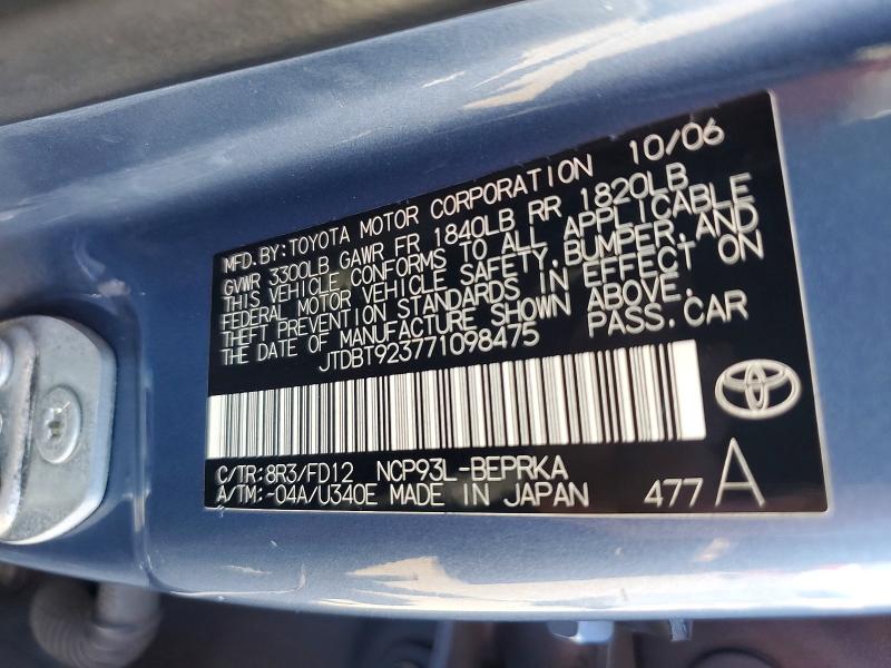 Auction sale of the 2007 Toyota Yaris, vin: JTDBT923771098475, lot number: 71487096