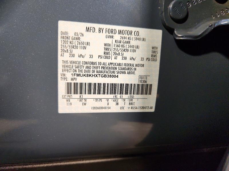 2026 Ford Explorer მანქანა იყიდება აუქციონზე, vin: 1FMUK8KHXTGB38004, აუქციონის ნომერი: 73119466