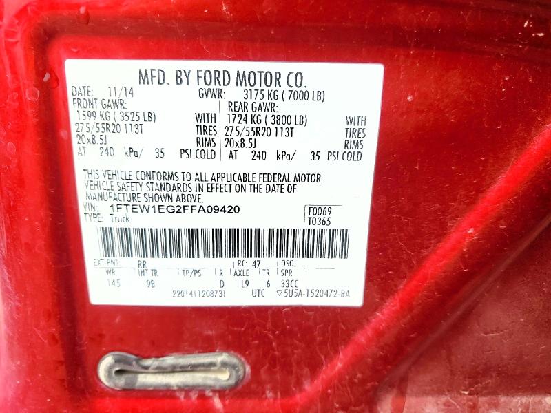 Продаж на аукціоні авто 2015 Ford F150, vin: 1FTEW1EG2FFA09420, номер лоту: 70870606