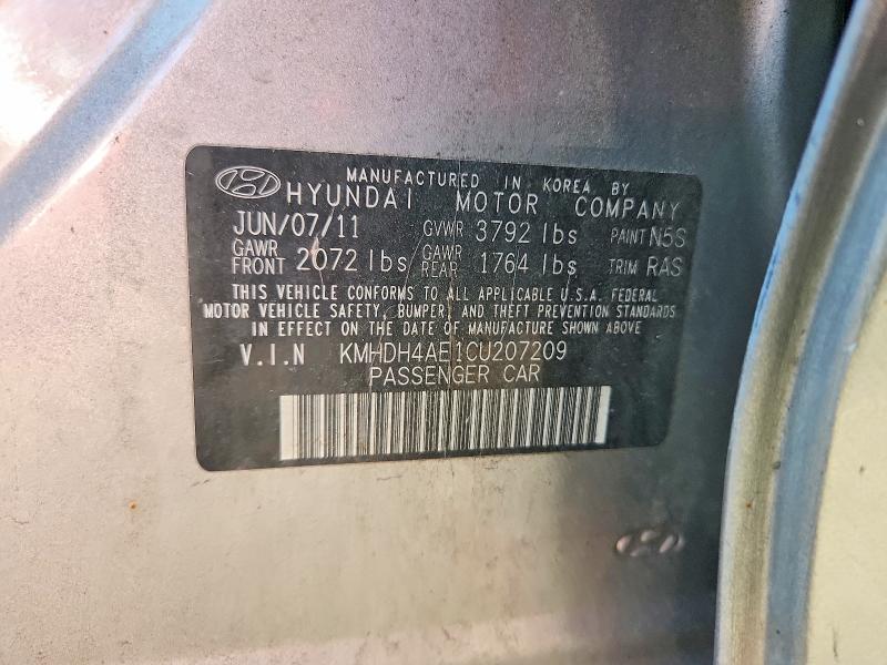 2012 Hyundai Elantra მანქანა იყიდება აუქციონზე, vin: KMHDH4AE1CU207209, აუქციონის ნომერი: 69459326