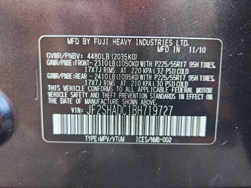 Aukcja sprzedaży 2011 Subaru Forester, vin: JF2SHADC1BH719727, numer aukcji: 69356096