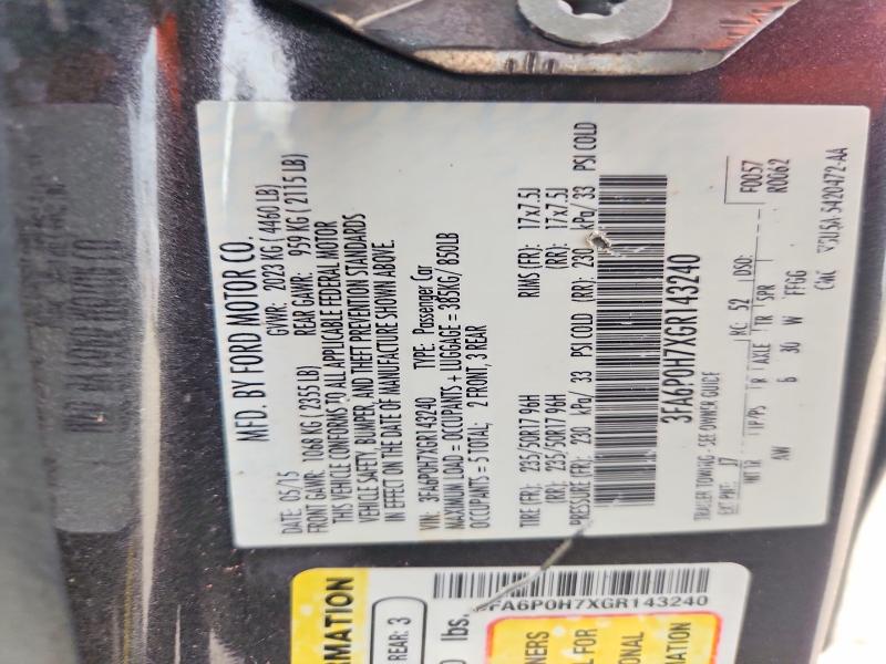 71592056 :رقم المزاد ، 3FA6P0H7XGR143240 vin ، 2016 Ford Fusion مزاد بيع