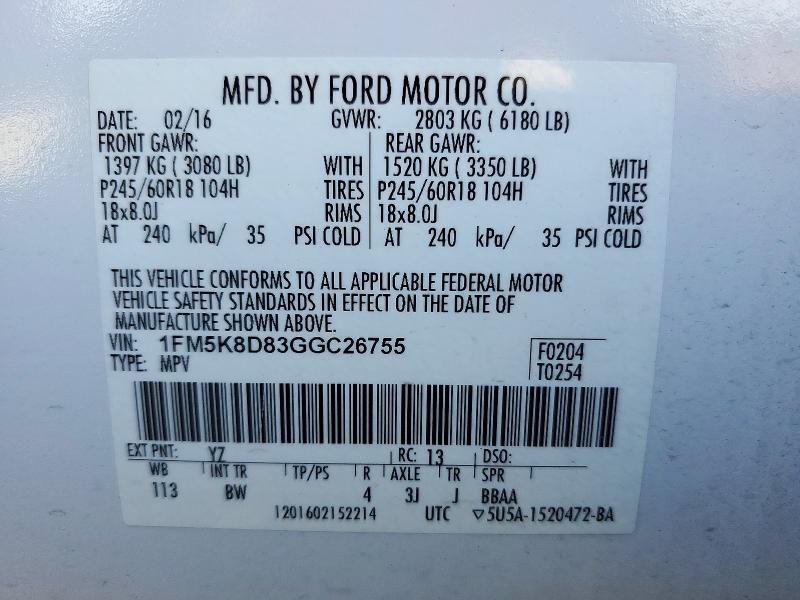 2016 Ford Explorer მანქანა იყიდება აუქციონზე, vin: 1FM5K8D83GGC26755, აუქციონის ნომერი: 72664496