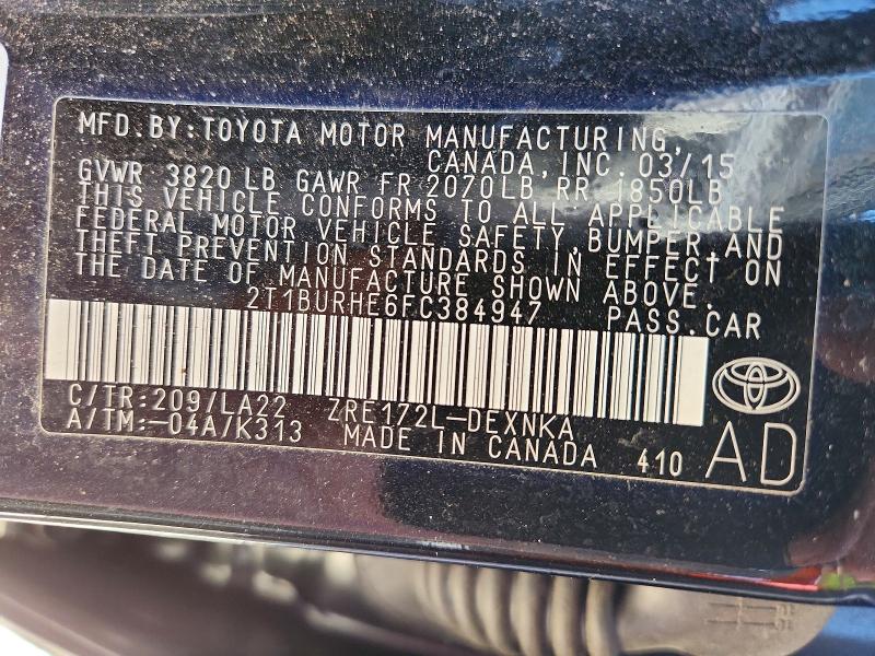 Продажа на аукционе авто 2015 Toyota Corolla, vin: 2T1BURHE6FC384947, номер лота: 71347146