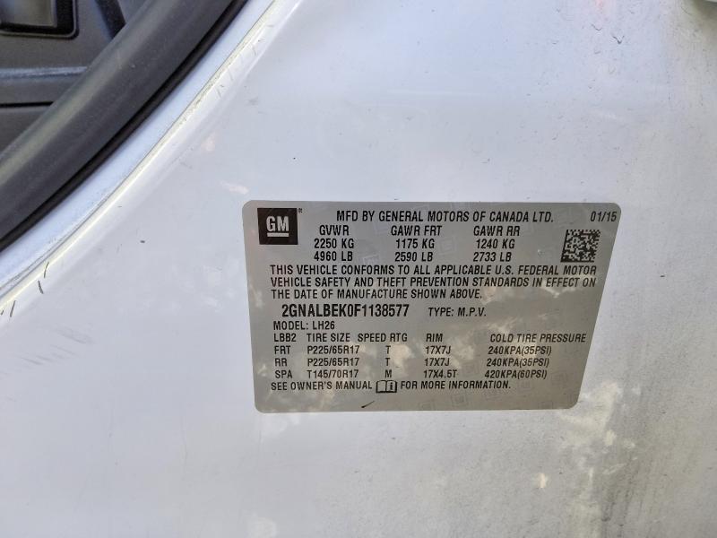 71404666 :رقم المزاد ، 2GNALBEK0F1138577 vin ، 2015 Chevrolet Equinox مزاد بيع