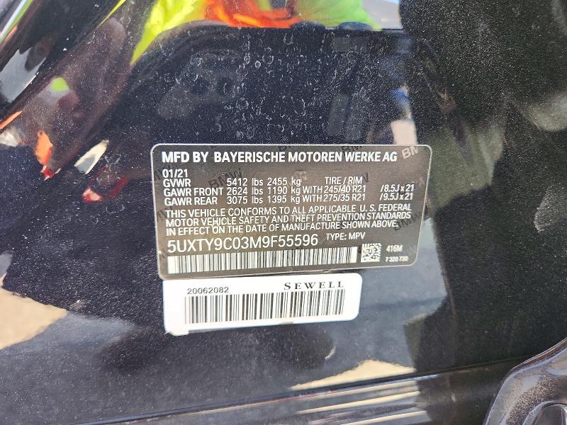 Auction sale of the 2021 Bmw X3, vin: 5UXTY9C03M9F55596, lot number: 73360866