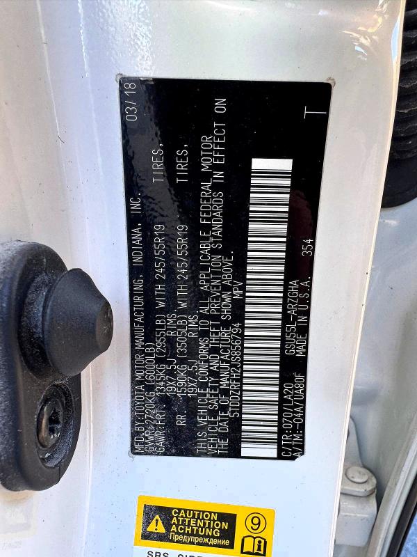 72826986 :رقم المزاد ، 5TDDZRFH2JS856794 vin ، 2018 Toyota Highlander مزاد بيع